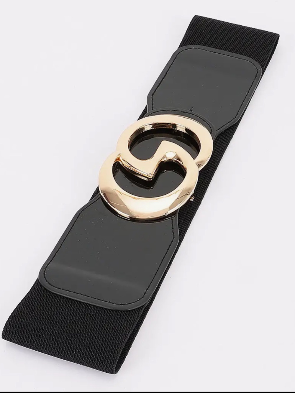 ShopEvelynne Black Patent Waist Belt with Gold Double Ring Buckle - Picture 4 of 4